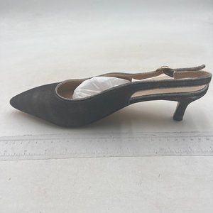 FSJ Grey Slingback Pumps Low Heels Sandals Pointy Toe Comfortable Formal Shoes